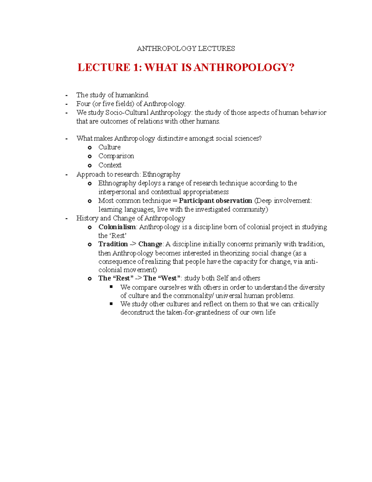 Anthropology Course: Summary of Key Lectures and Concepts - Studocu