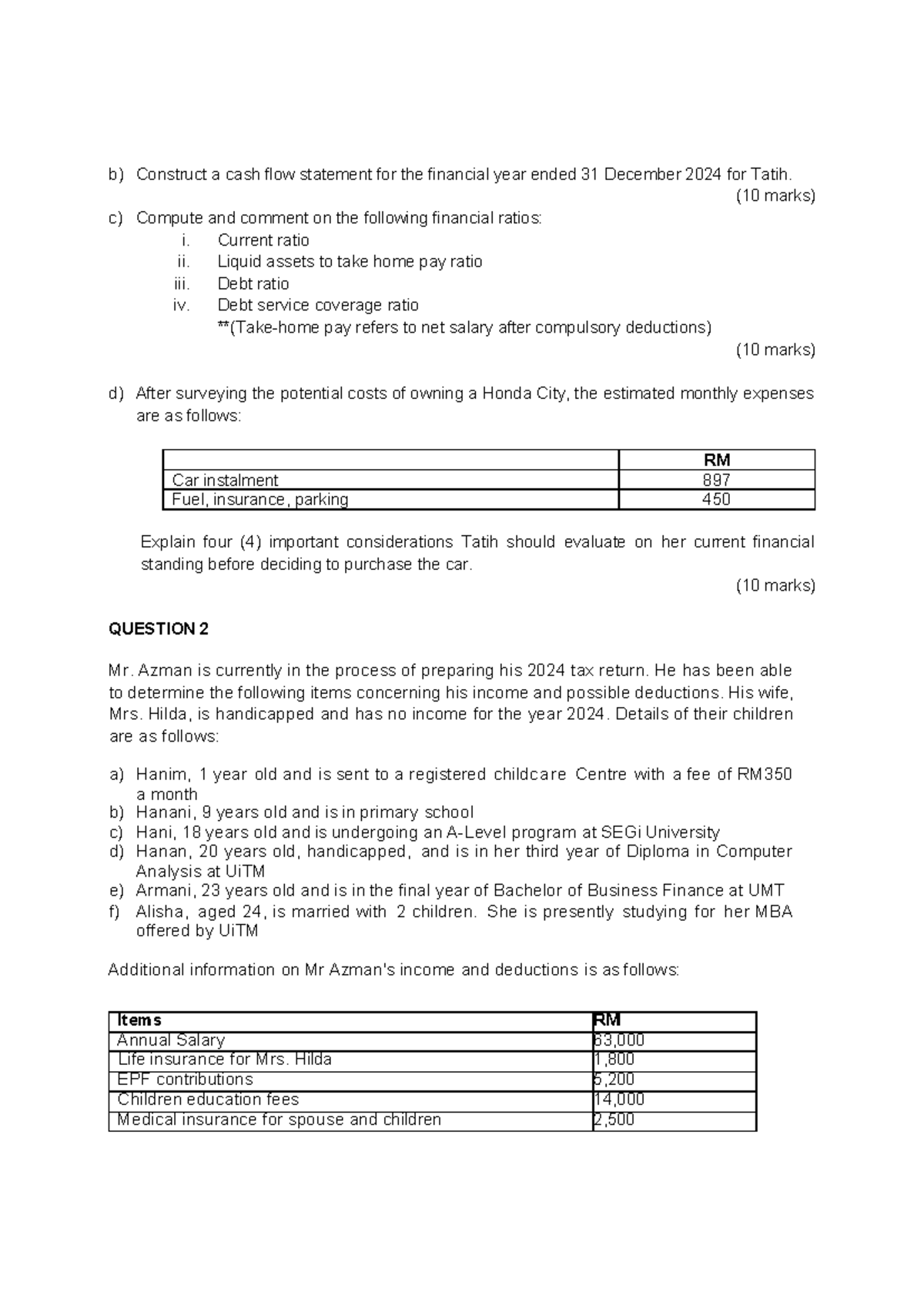 FIN533 Cash Flow & Financial Ratios Analysis - 2024 Exam - Studocu