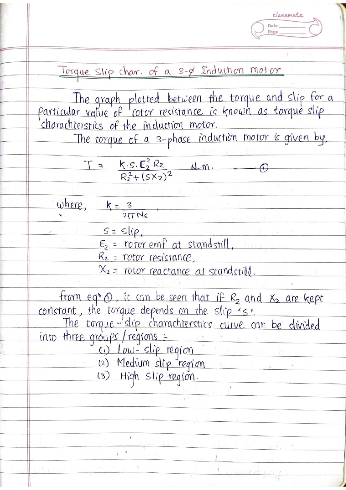 Torque Slip Characteristics of Induction Motor - Class Notes - Studocu
