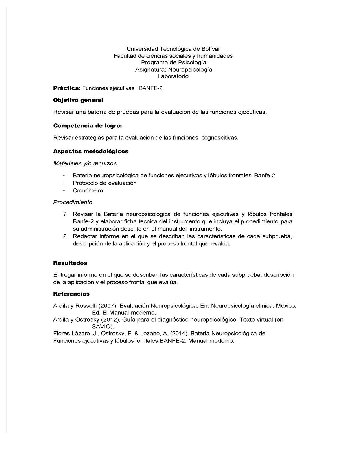 Informe BANFE: Evaluación de Funciones Ejecutivas en Neuropsicología ...