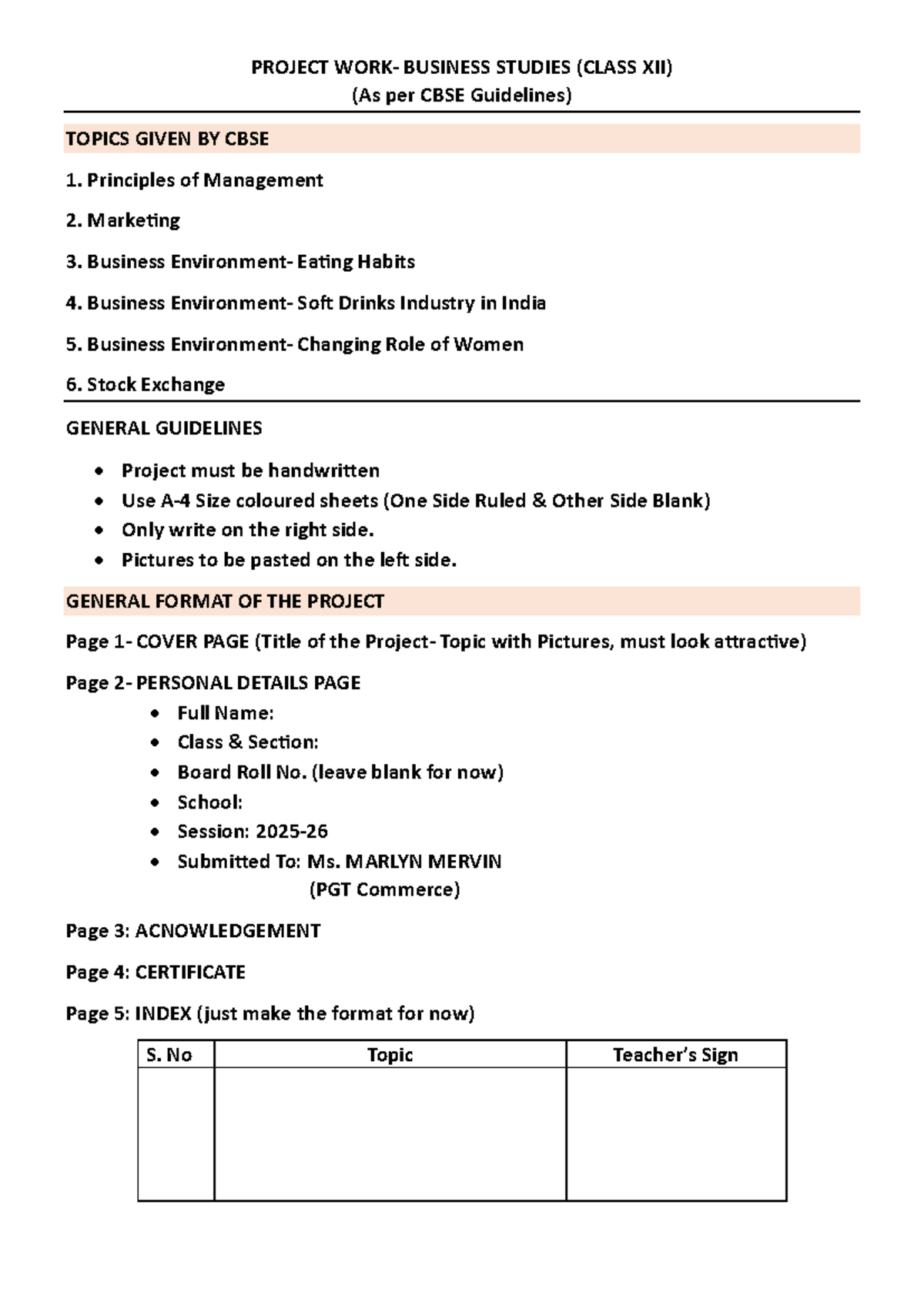 XII B.ST Project Work: Business Studies Topics & Guidelines - Studocu