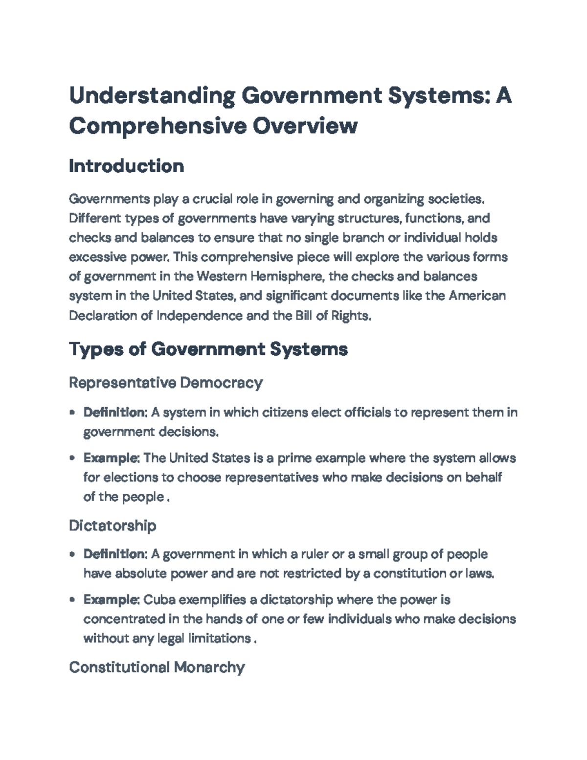 Understanding Government Systems: A Comprehensive Overview (CIV 101 ...