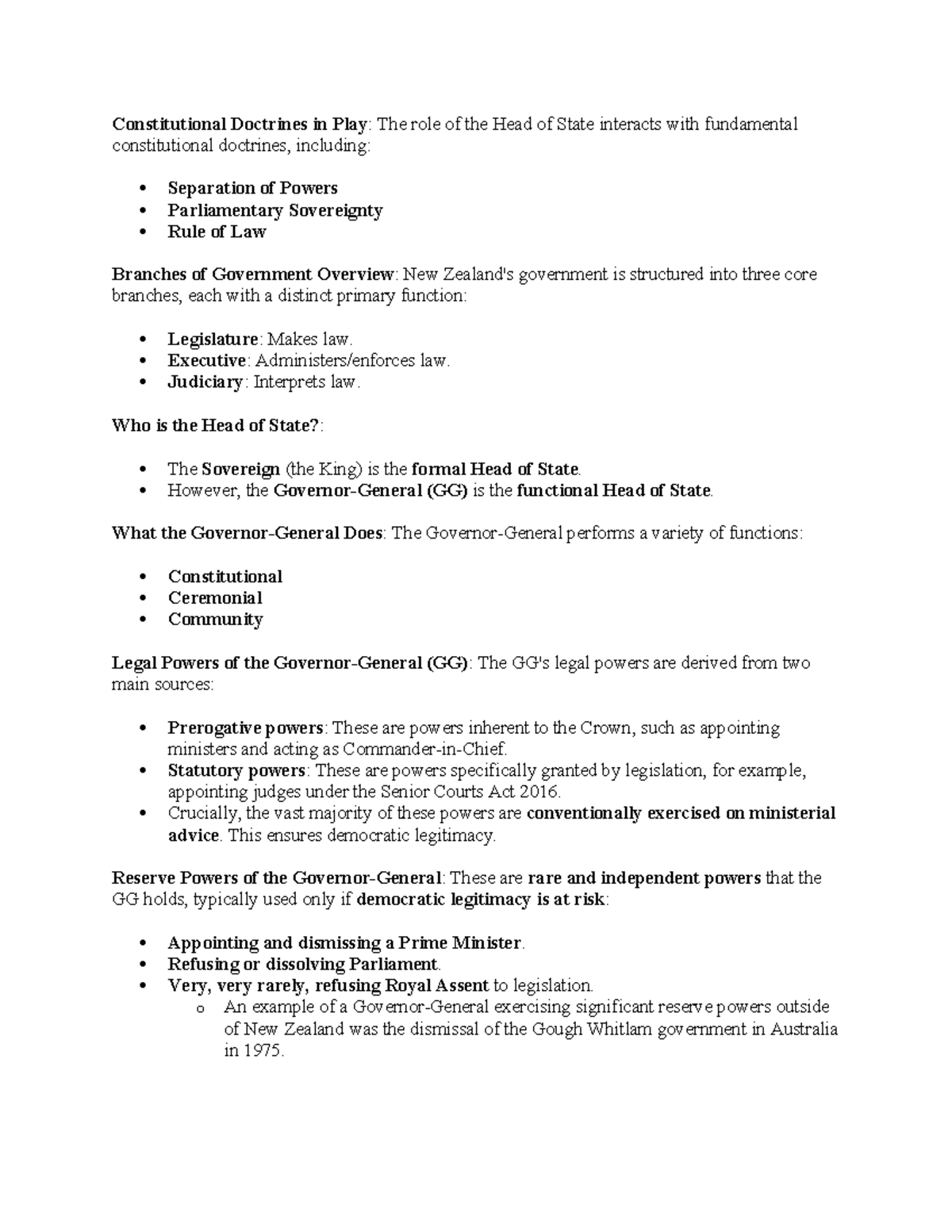 Constitutional Doctrines in Play: The Role of the Head of State in NZ ...