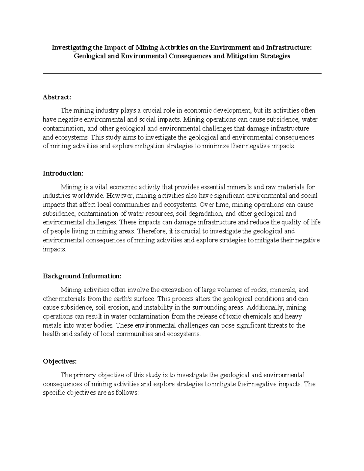 CASE Study - Environmental Impacts of Mining Activities and Mitigation ...