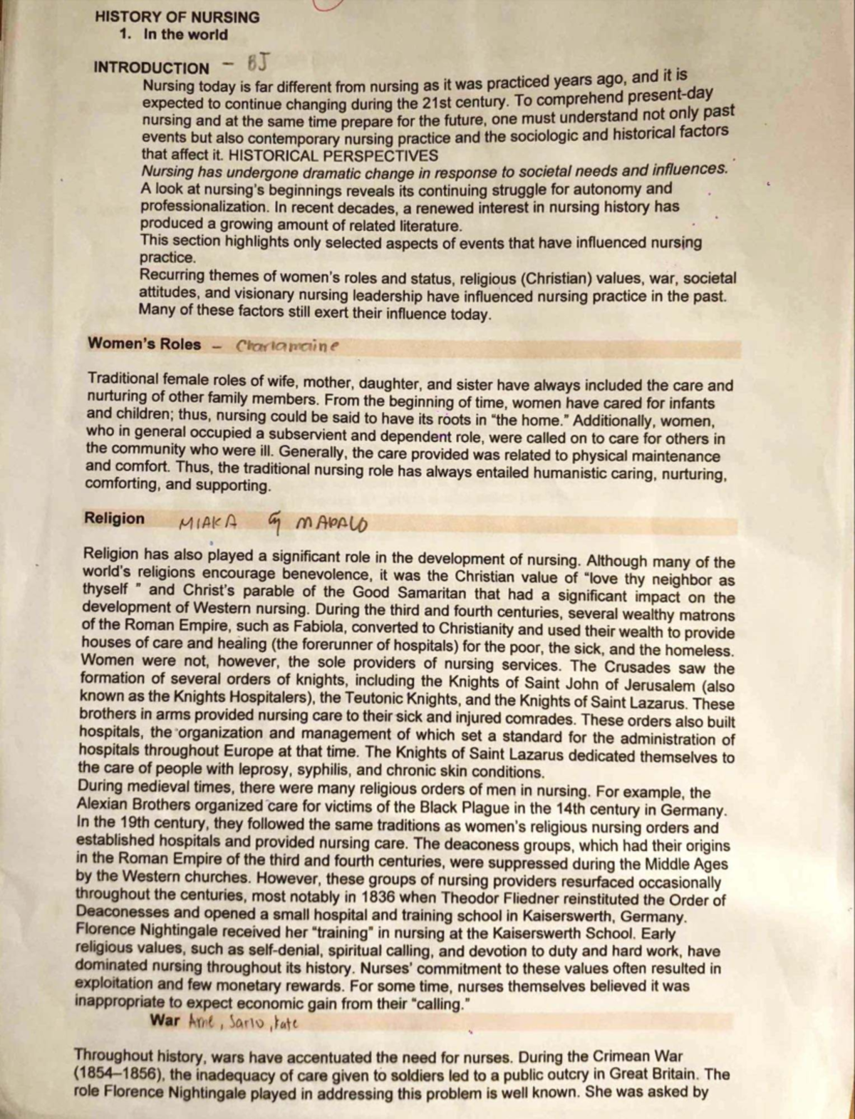 HISTORY OF NURSING 1: Evolution and Impact on Modern Practice - Studocu