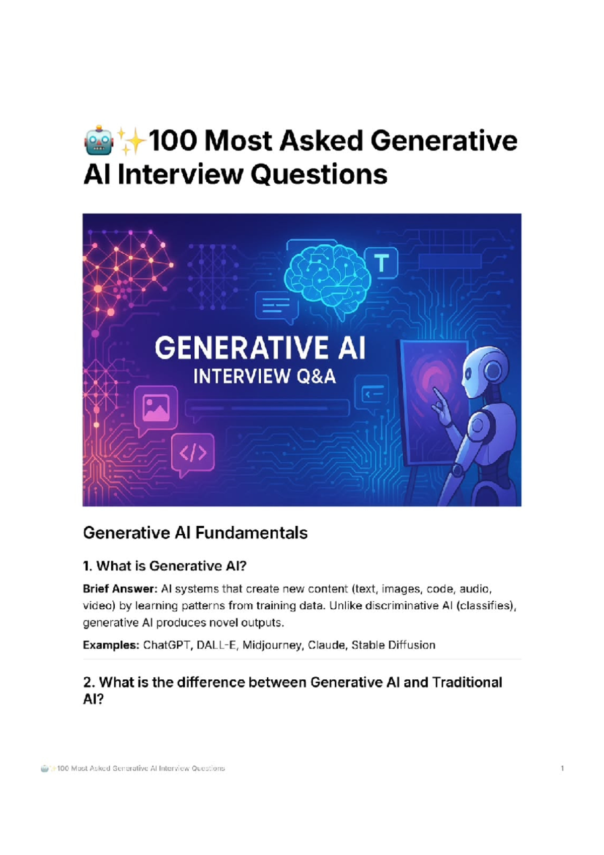 100 Most Asked Generative AI Interview Questions T - Studocu