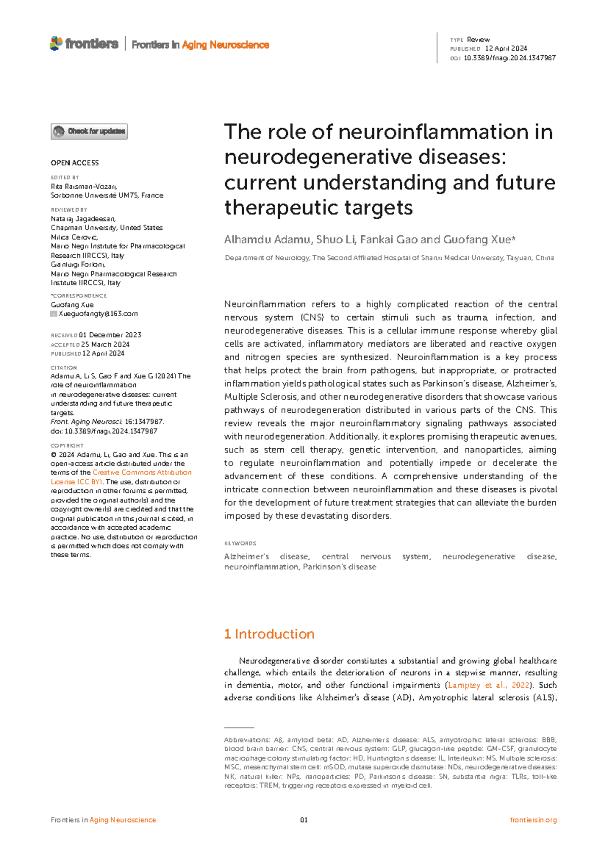 The Role of Neuroinflammation in Neurodegenerative Diseases: Insights ...