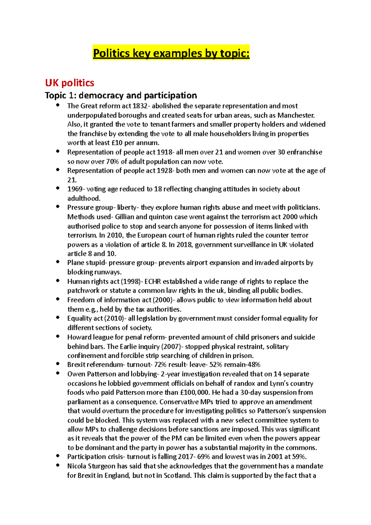 Politics key examples by topic - Also, it granted the vote to tenant ...