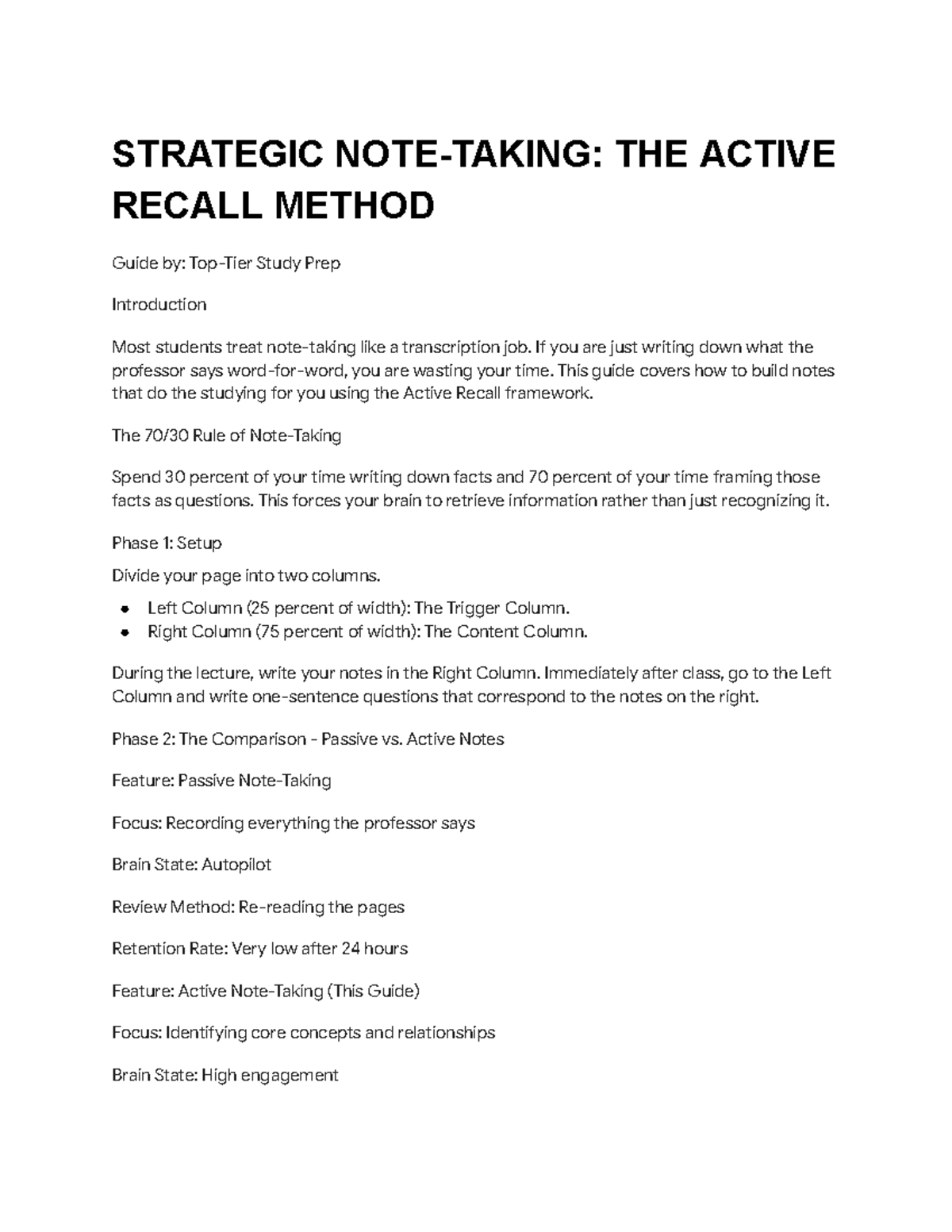 Strategic Note-Taking: The Active Recall Method Guide - Studocu