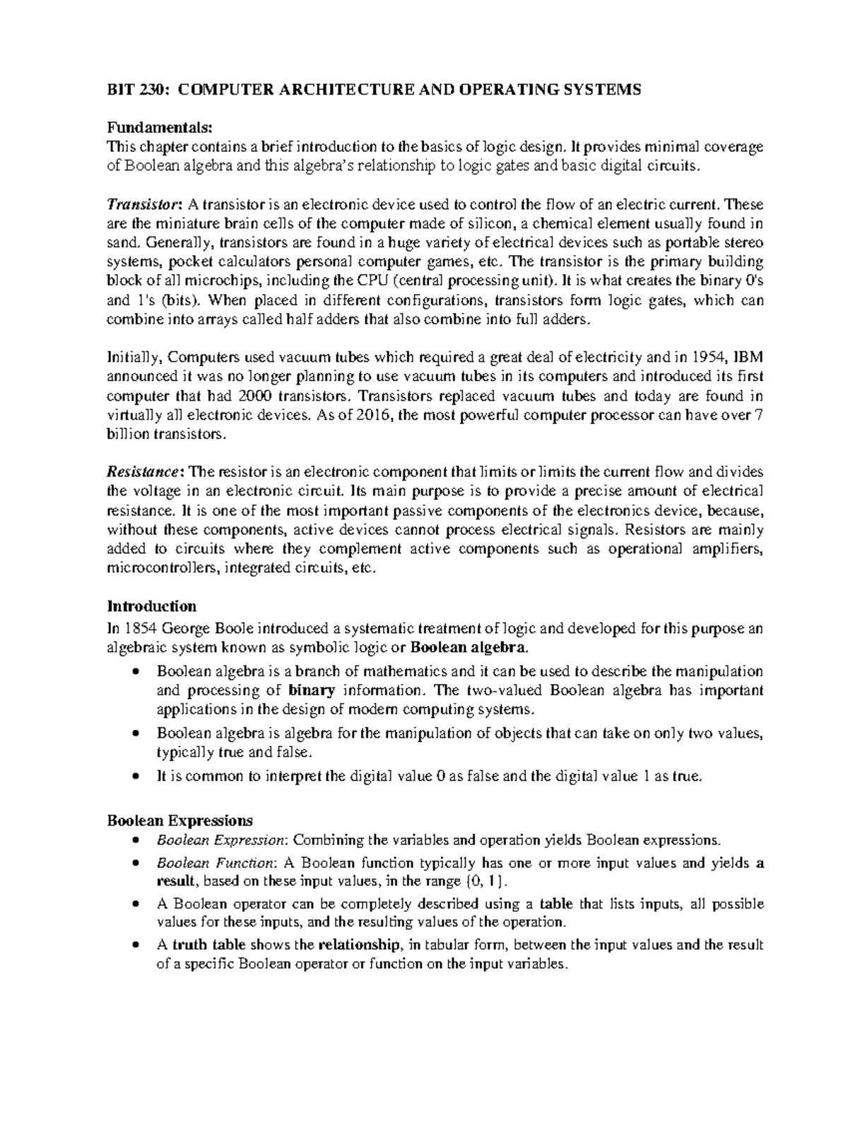 Chapter One - Revision lecture notes - BIT 230: COMPUTER ARCHITECTURE ...