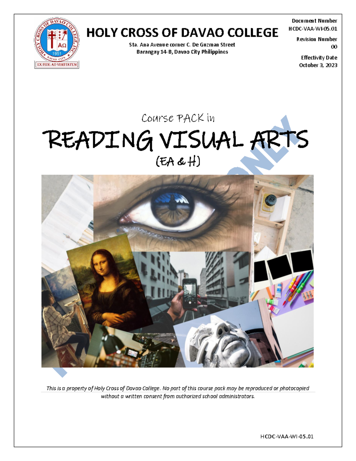 Module 1 Course Pack: Readings in Visual Arts (EA H) - Studocu