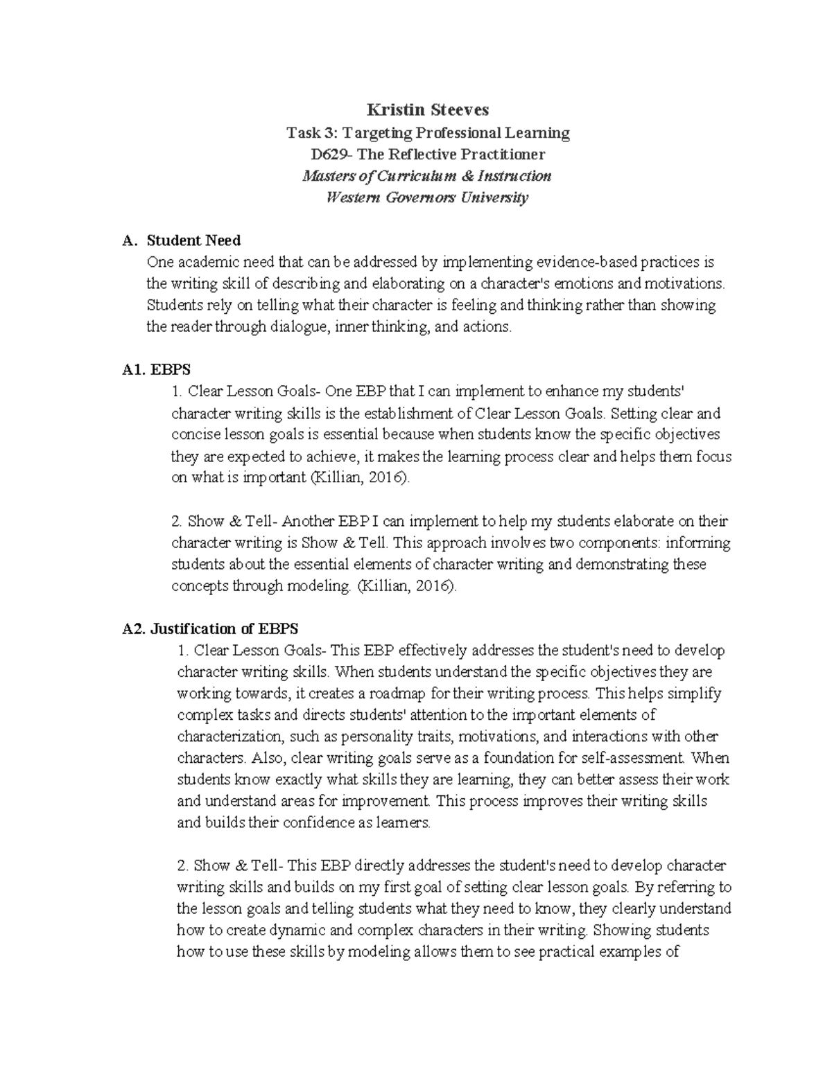 D629 - Task 2: Comprehensive Professional Growth Plan for Educators ...