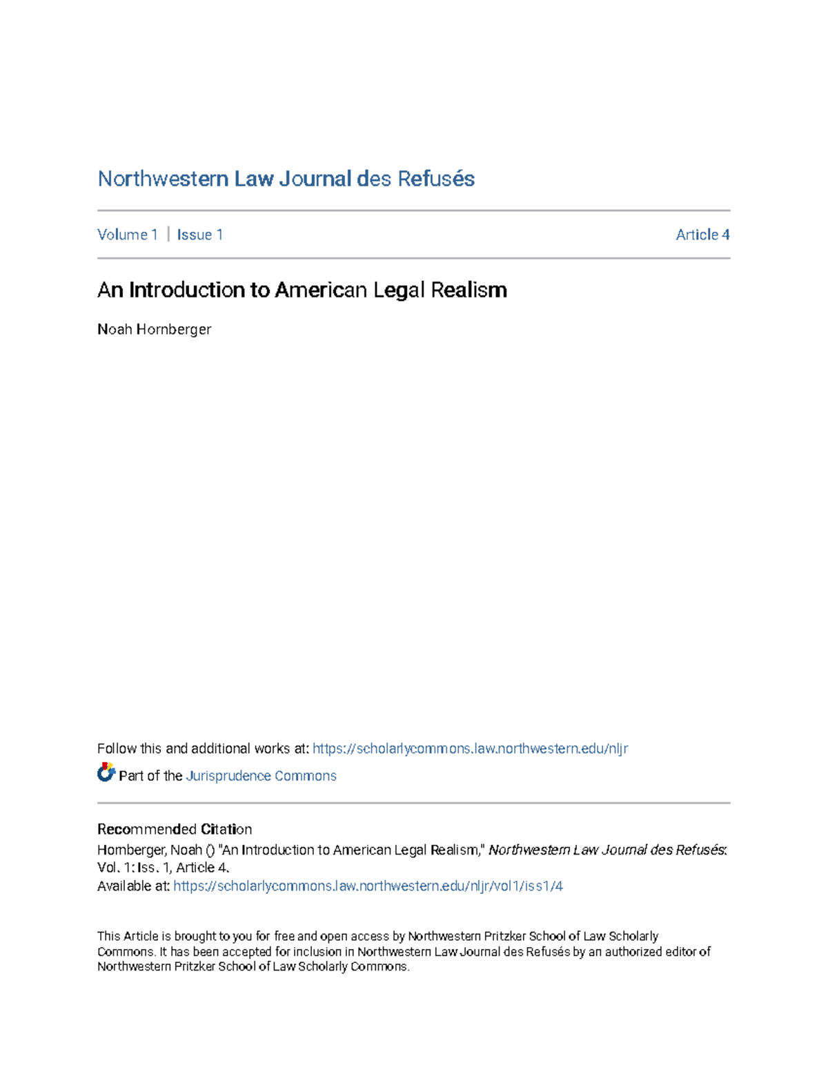 An Introduction to American Legal Realism - law.northwestern/nljr Part ...