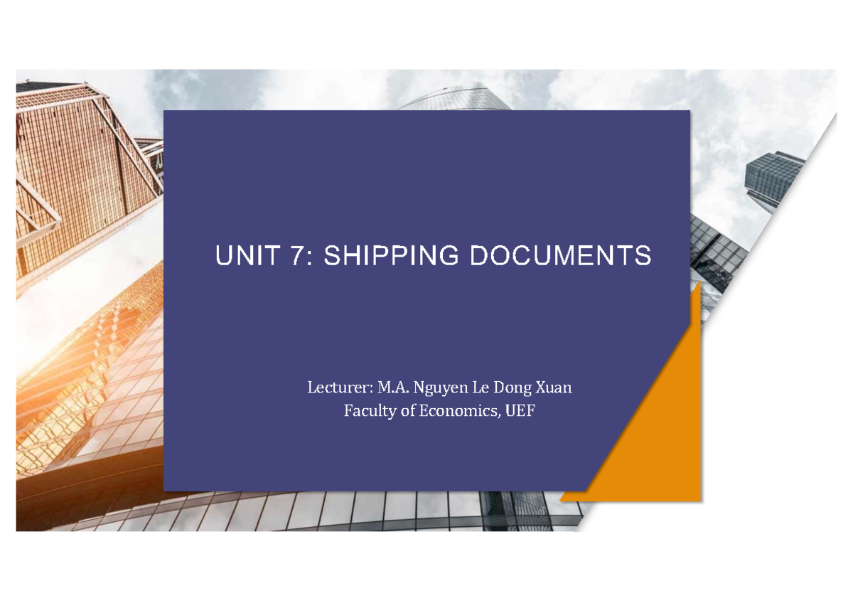 Unit 7: Shipping Documents Overview for International Sales Contracts ...