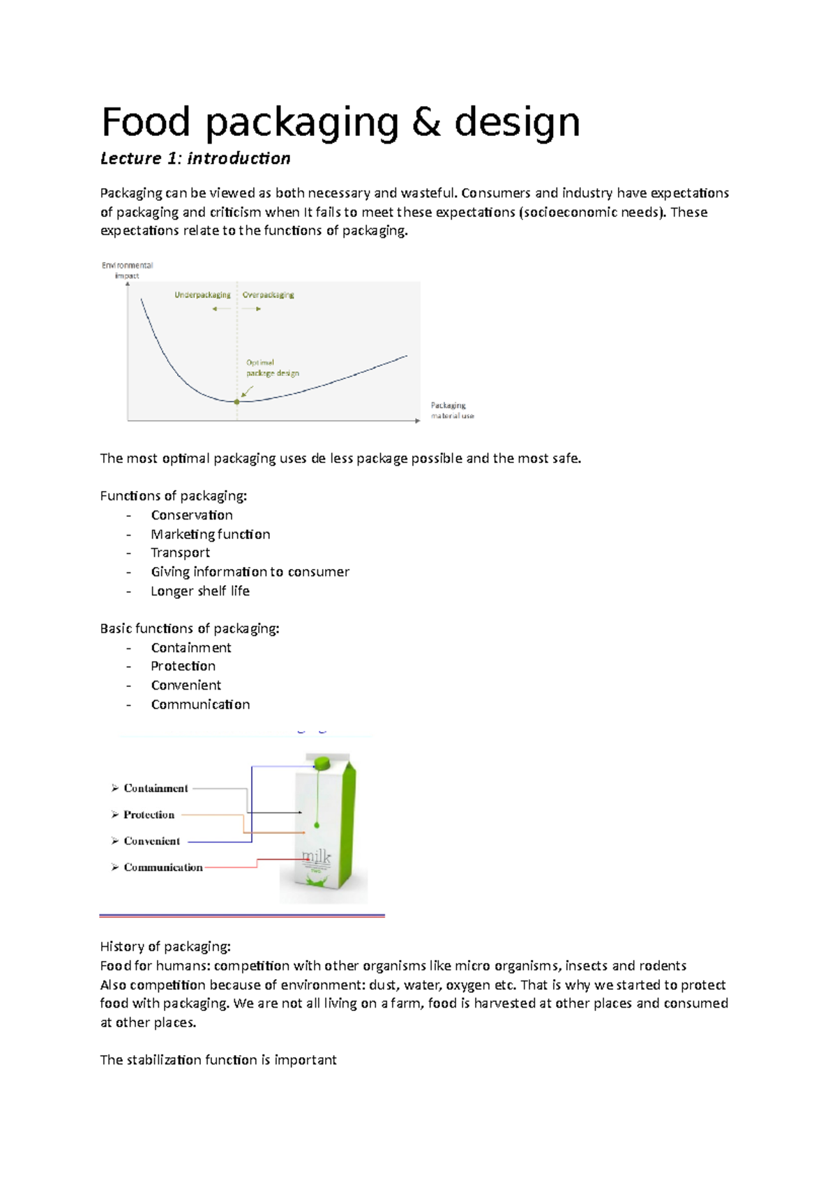Food Packaging: Lecture Notes Overview for College (1-13) - Studeersnel