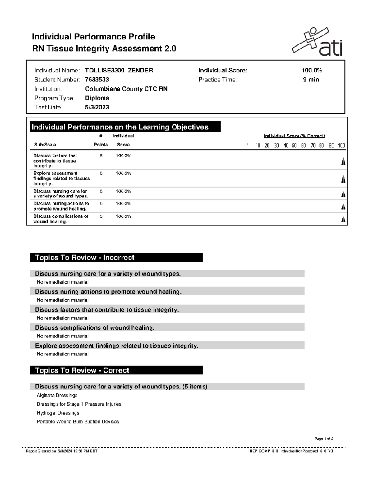 Ati tissue integrity - ATI - Individual Performance Profile RN Tissue ...