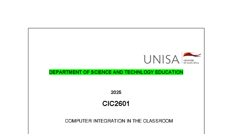 CIC2601 Assignment 2: Computer Integration in the Classroom - Studocu
