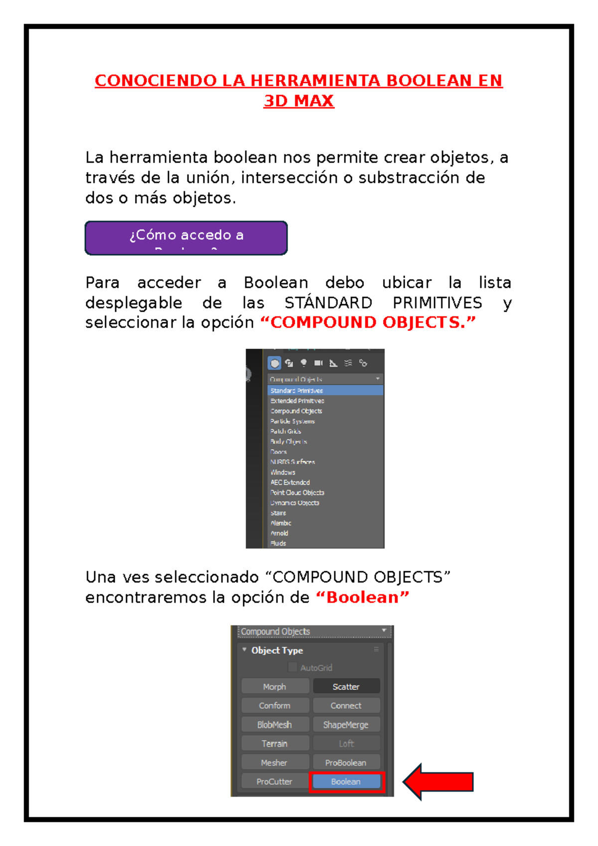 Conociendo la Herramienta Boolean en 3D MAX: Guía y Acceso - Studocu