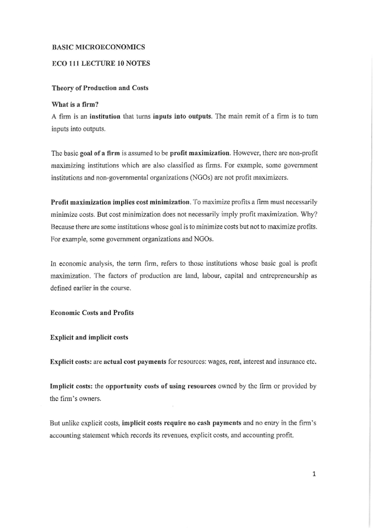 ECO 111 Lecture 10 Notes - Basic Microeconomics - Studocu