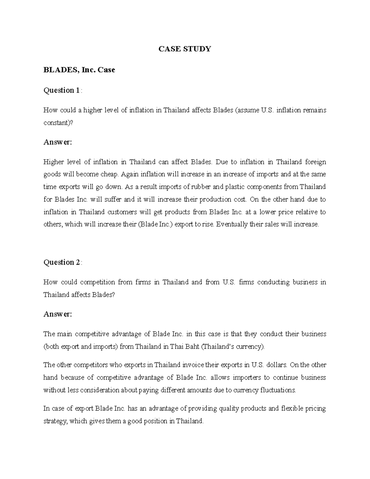 BLADES, Inc. Case Study Analysis: Economic Impact in Thailand - Studocu