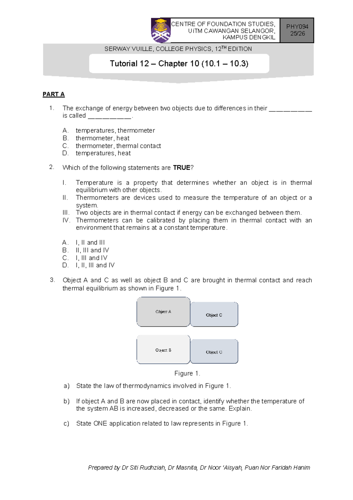 PHY094 Tutorial 12: Chapter 10 Energy Exchange & Thermodynamics - Studocu
