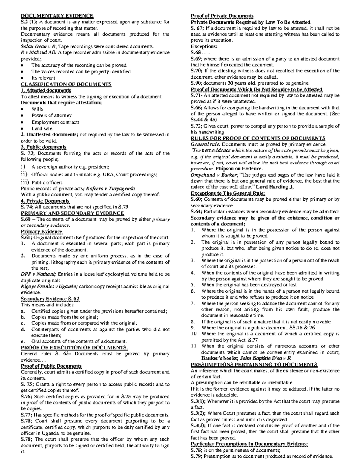 EVIDENCE LAW SUMMARIES (EVID 101): Key Concepts & Case References - Studocu