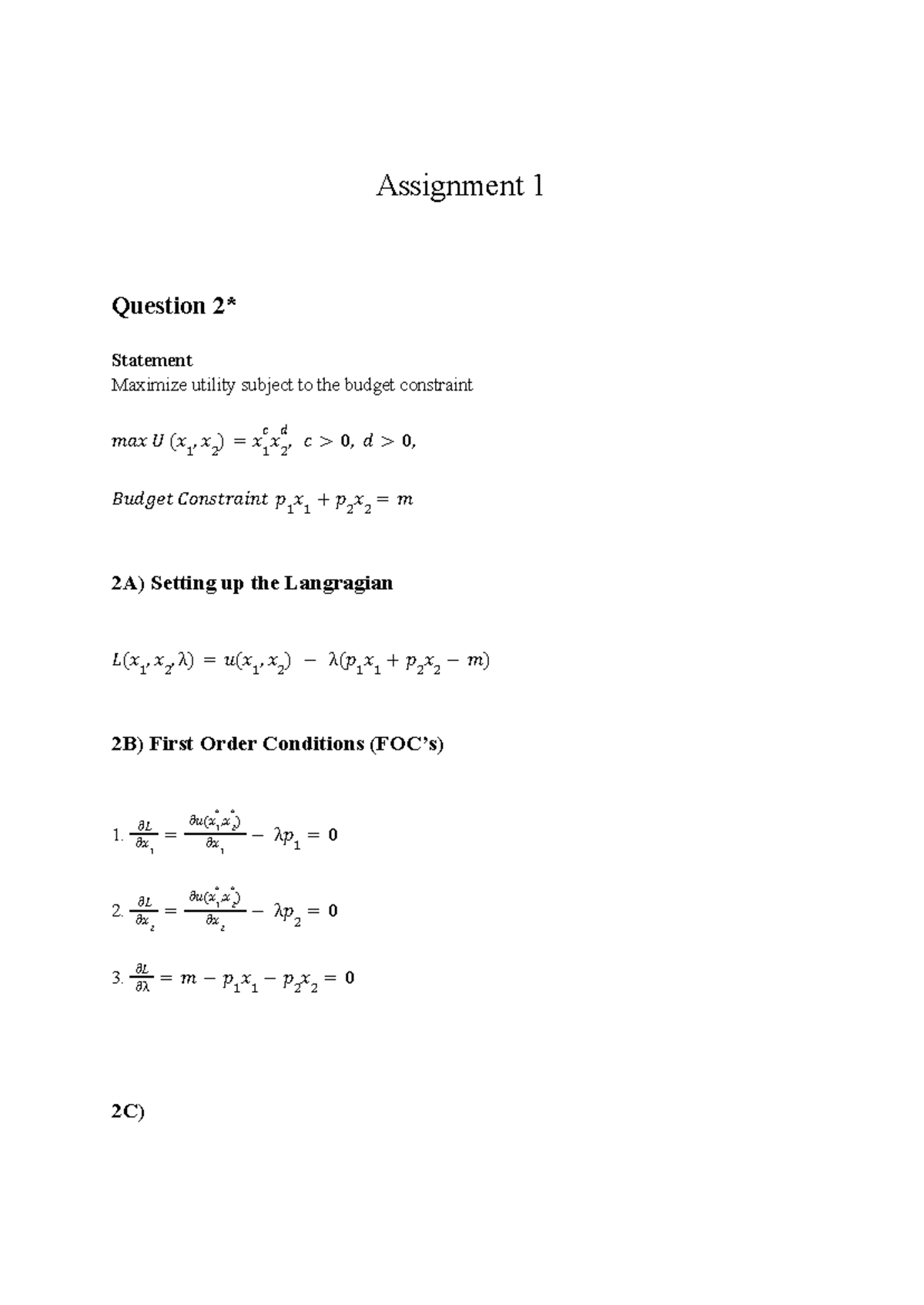 Assignment 1: Utility Maximization & Budget Constraints Analysis - Studocu
