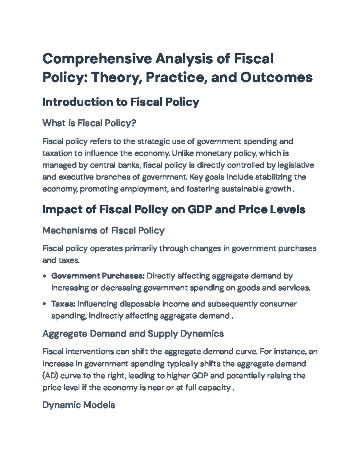 Comprehensive Overview of Fiscal Policy: Theory and Impacts on GDP ...