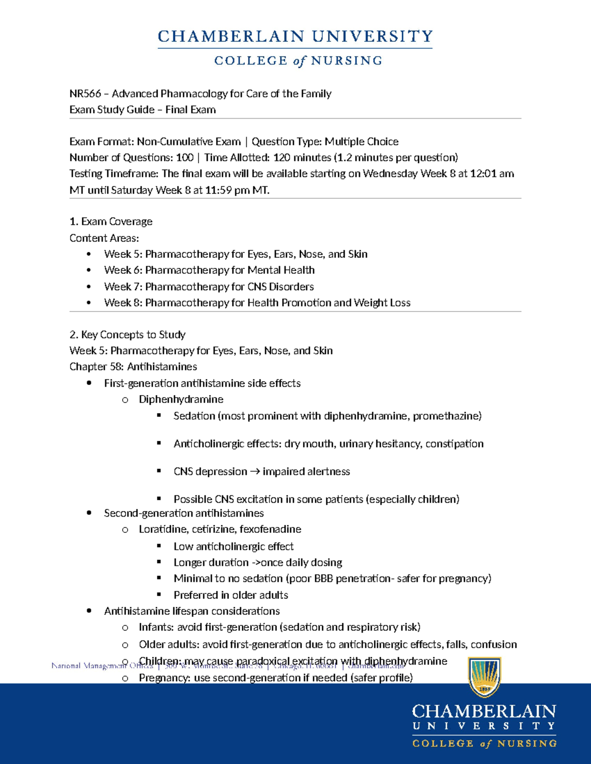NR566 Advanced Pharmacology Final Exam Study Guide - Studocu