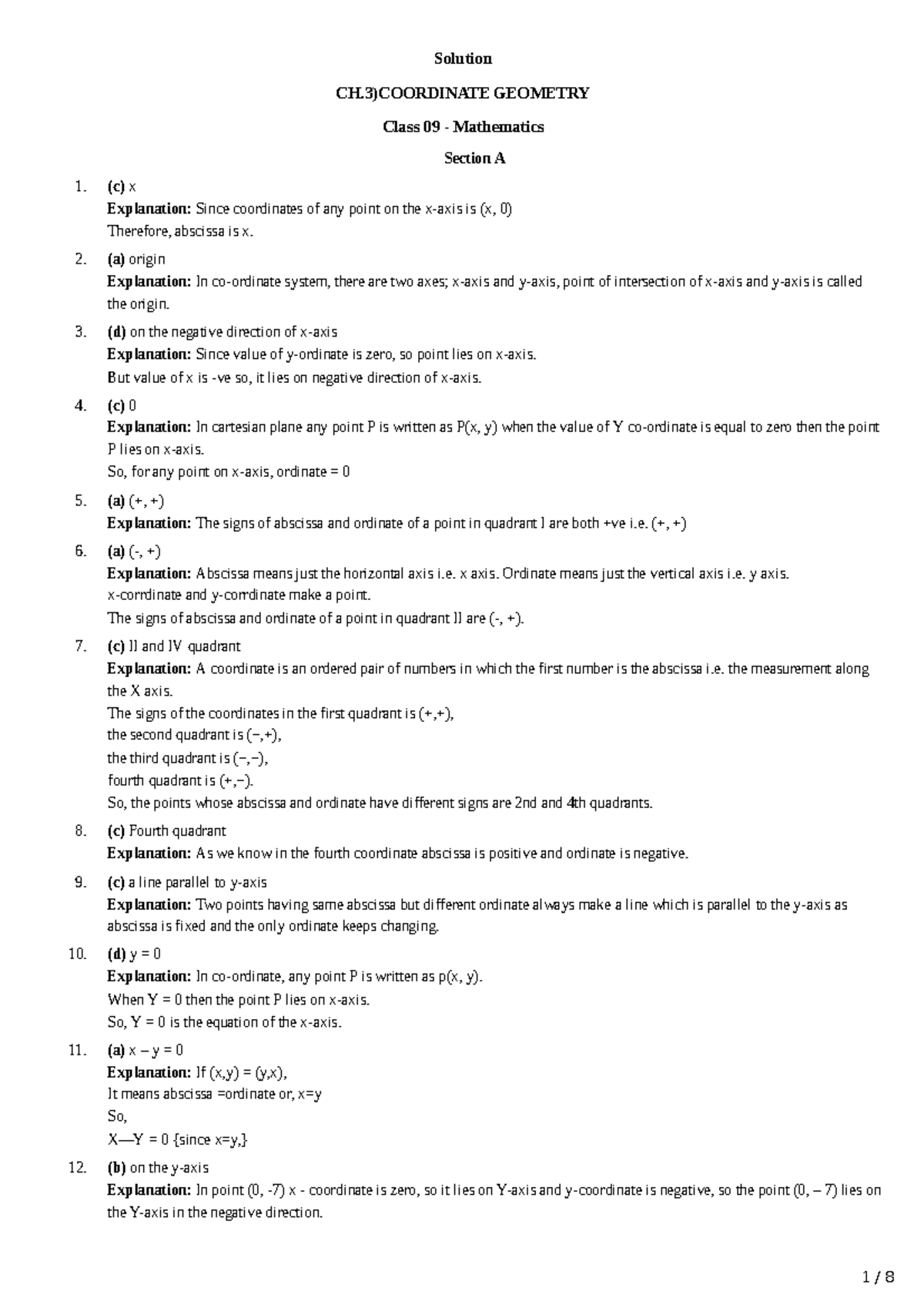 Coordinate Geometry ans - Solution CH)COORDINATE GEOMETRY Class 09 ...