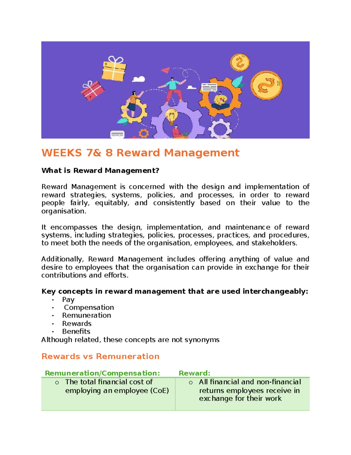 WEEKS 8: Reward Management Overview and Key Concepts - Studocu