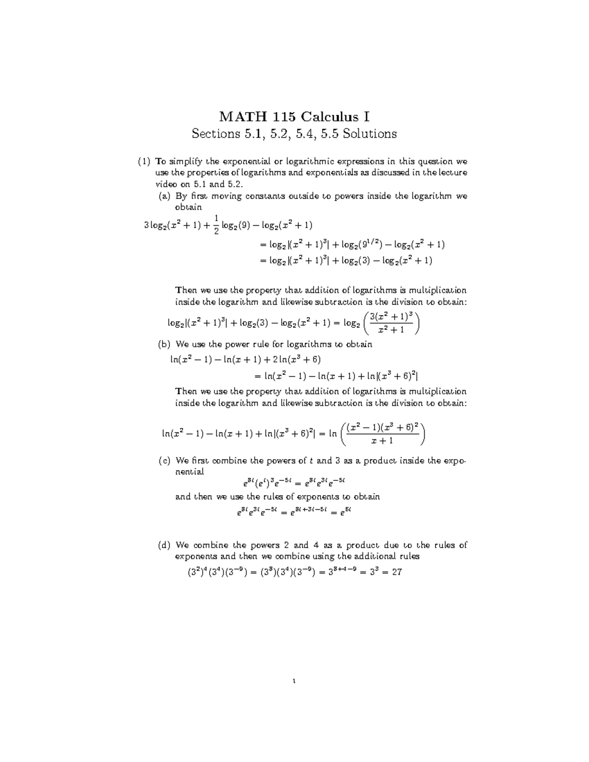 MATH 115 Calculus I Solutions for Sections 5.1, 5.2, and 5.4 - Studocu