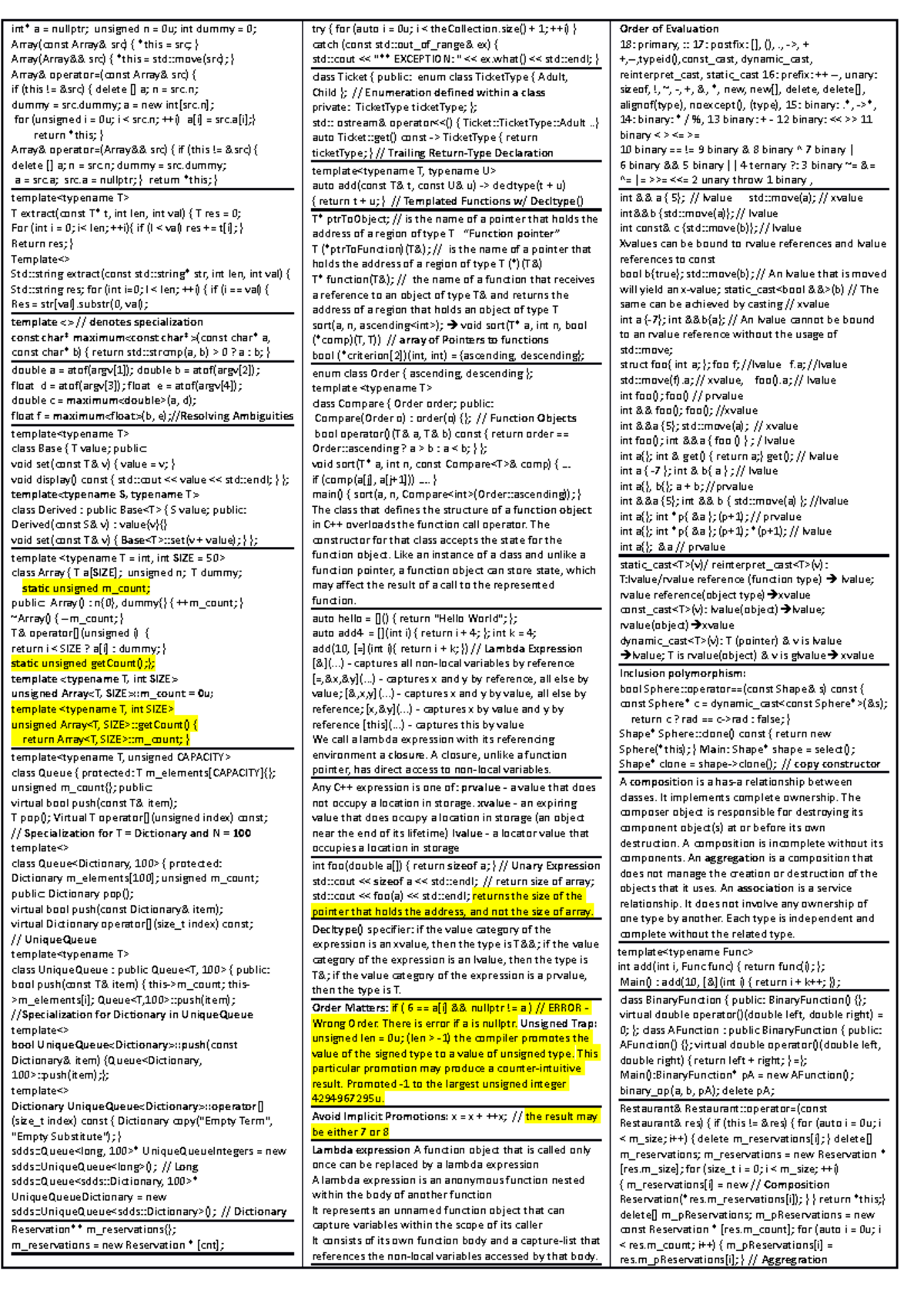 C++ Midterm Cheat Sheet: Essential Concepts and Code Examples - Studocu