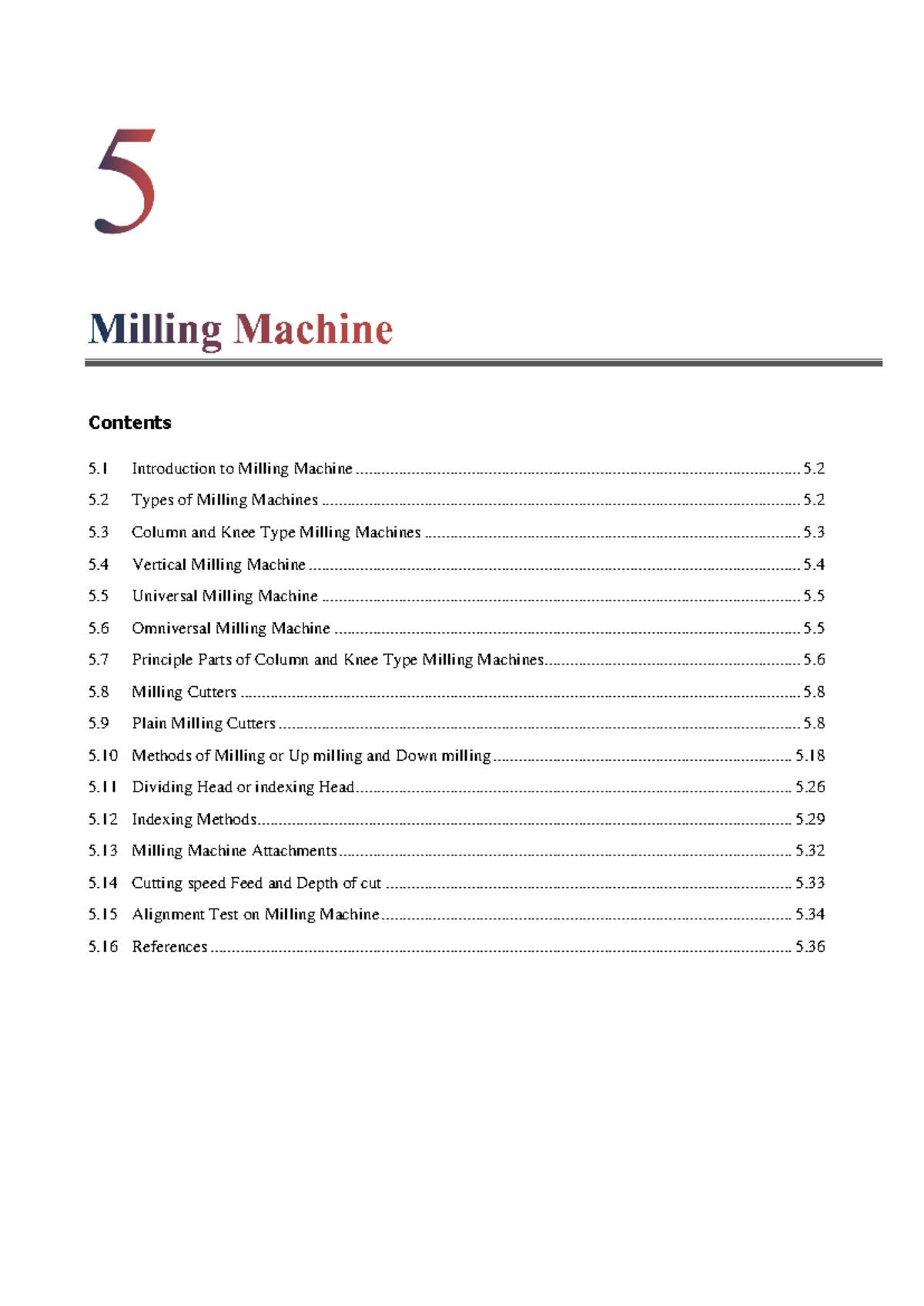 3141908 MP GTU Milling Machines Study Material Notes - Unit 5 - Studocu