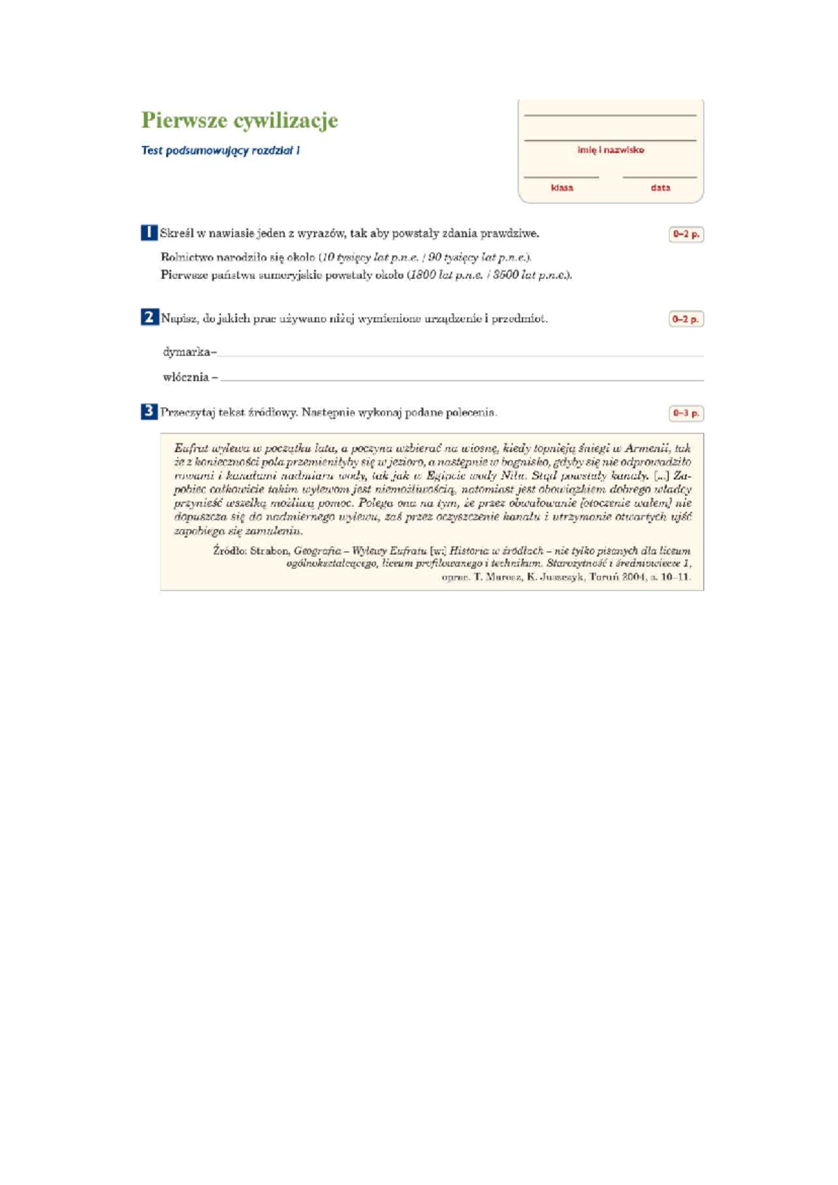 Pierwsze Cywilizacje Sprawdzian 1 Liceum www.studocu.com