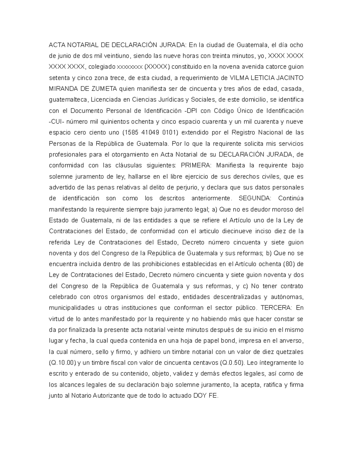 ACTA Notarial de Declaración Jurada en Guatemala - 8 Jun 2021 - Studocu