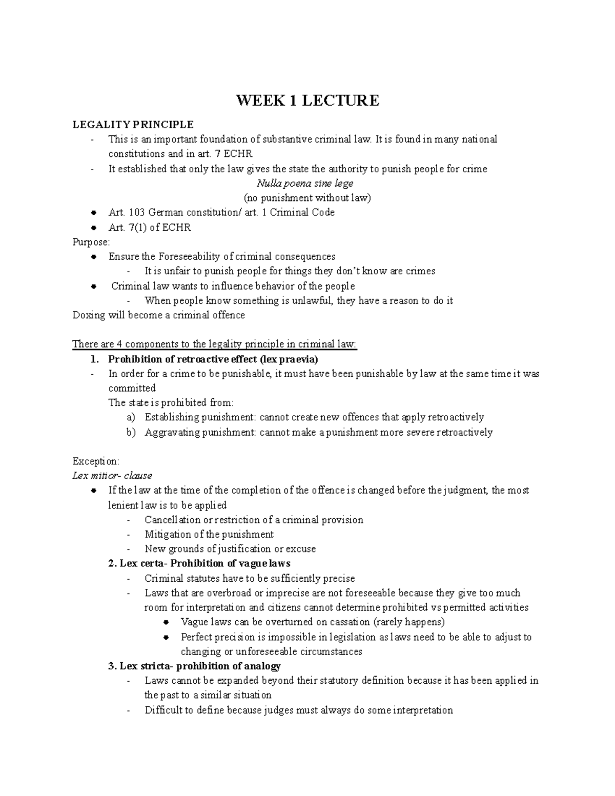 CRIMINAL LAW - WEEK 1 LECTURE ON LEGALITY PRINCIPLE & PUNISHMENT ...