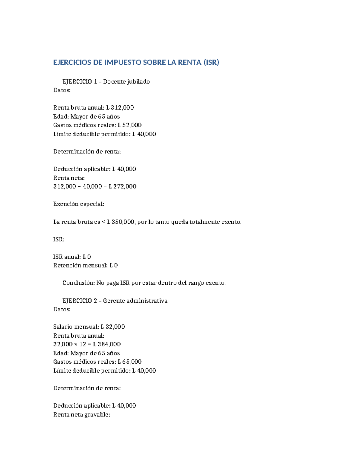 Ejercicios de Impuesto Sobre la Renta (ISR) - Desarrollo y Cálculos ...