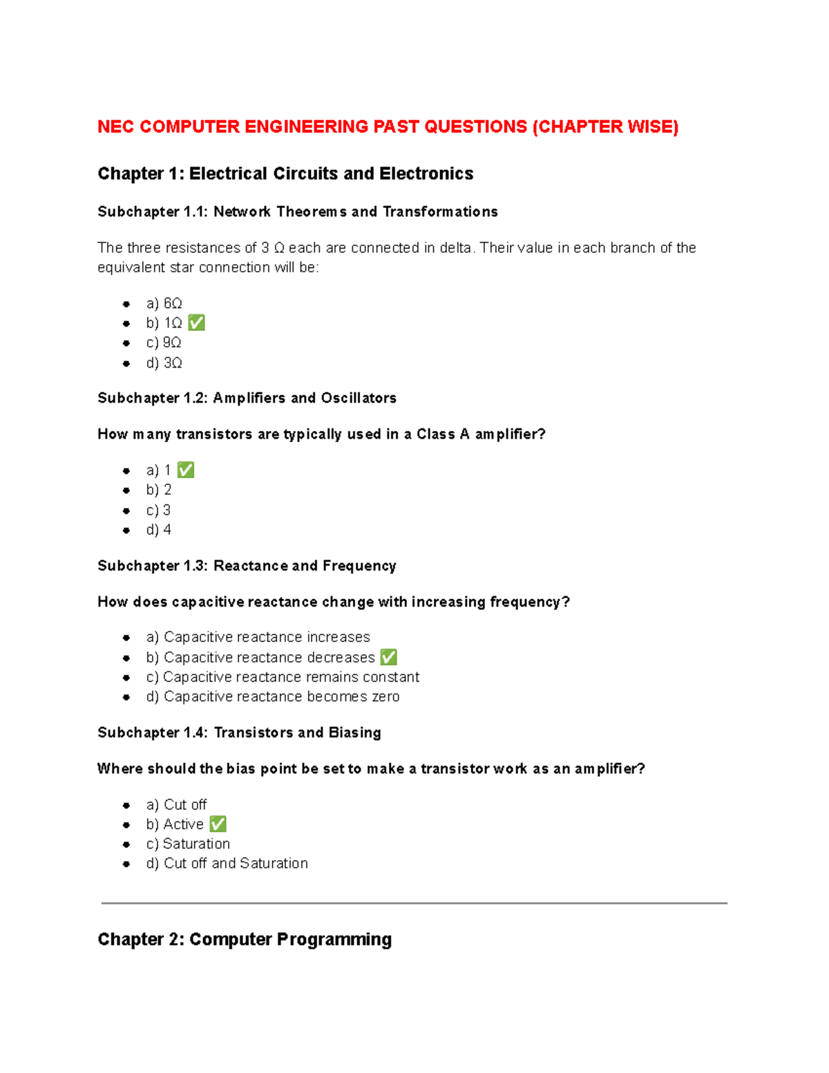 NEC Computer Engineering Past Questions (Chapter Wise Review) - Studocu
