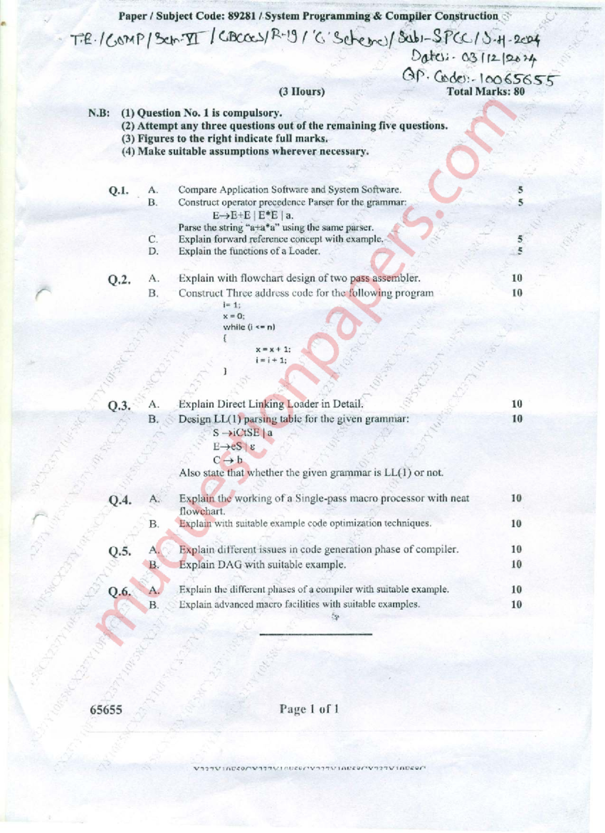 System Programming & Compiler Construction QP 89281 - Dec 2024 - Studocu