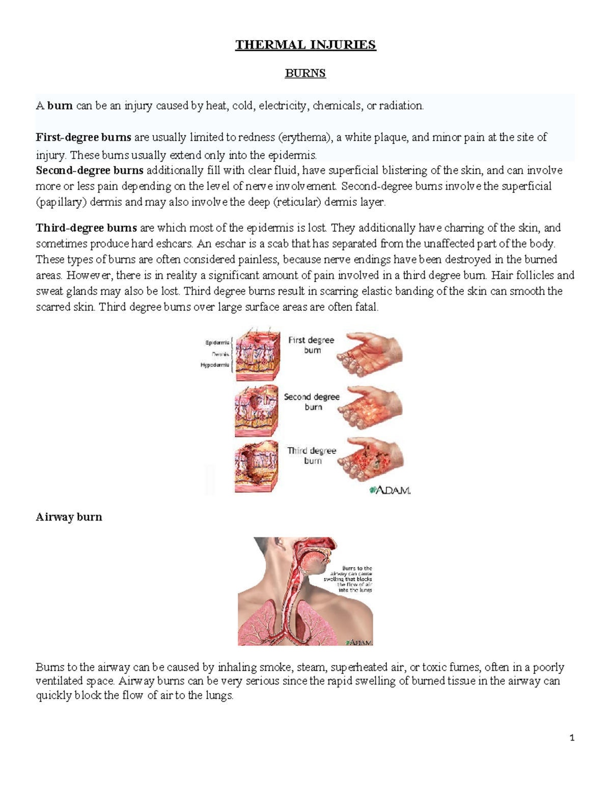 Thermal Injuries: Types, Symptoms, and Treatment Protocols - Studocu