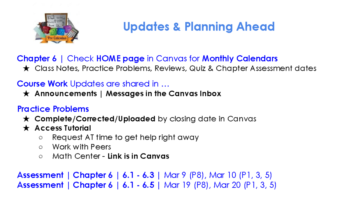Chapter 6 Updates & Assessment Dates MATH 101 Lesson Notes - Studocu