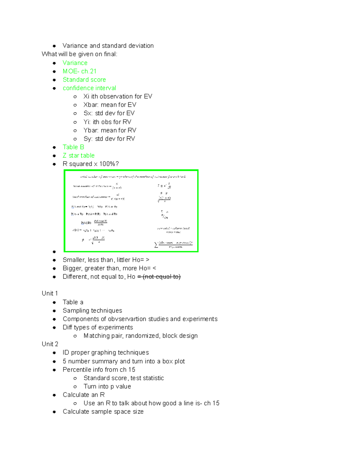 Stat 2220 final review - Variance and standard deviation What will be ...
