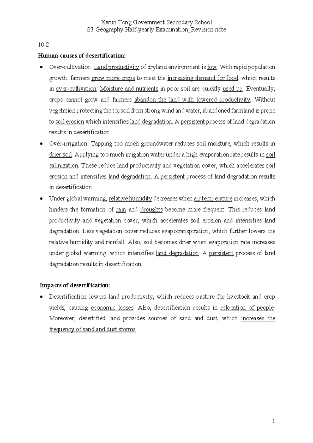 S3 Geography Exam Revision Notes: Desertification & Dust Storms - Studocu