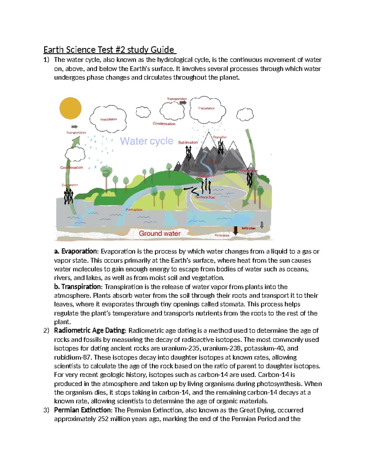 Earth Science Test Study Guide: Water Cycle, Extinctions & More - Studocu