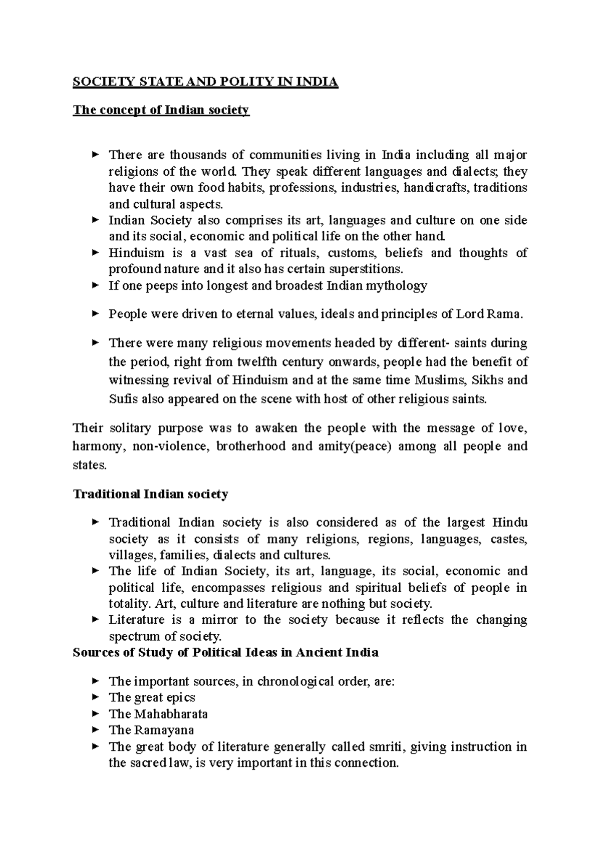 SOCIETY, STATE, AND POLITY IN INDIA: ITCS Unit 1 Notes - Studocu