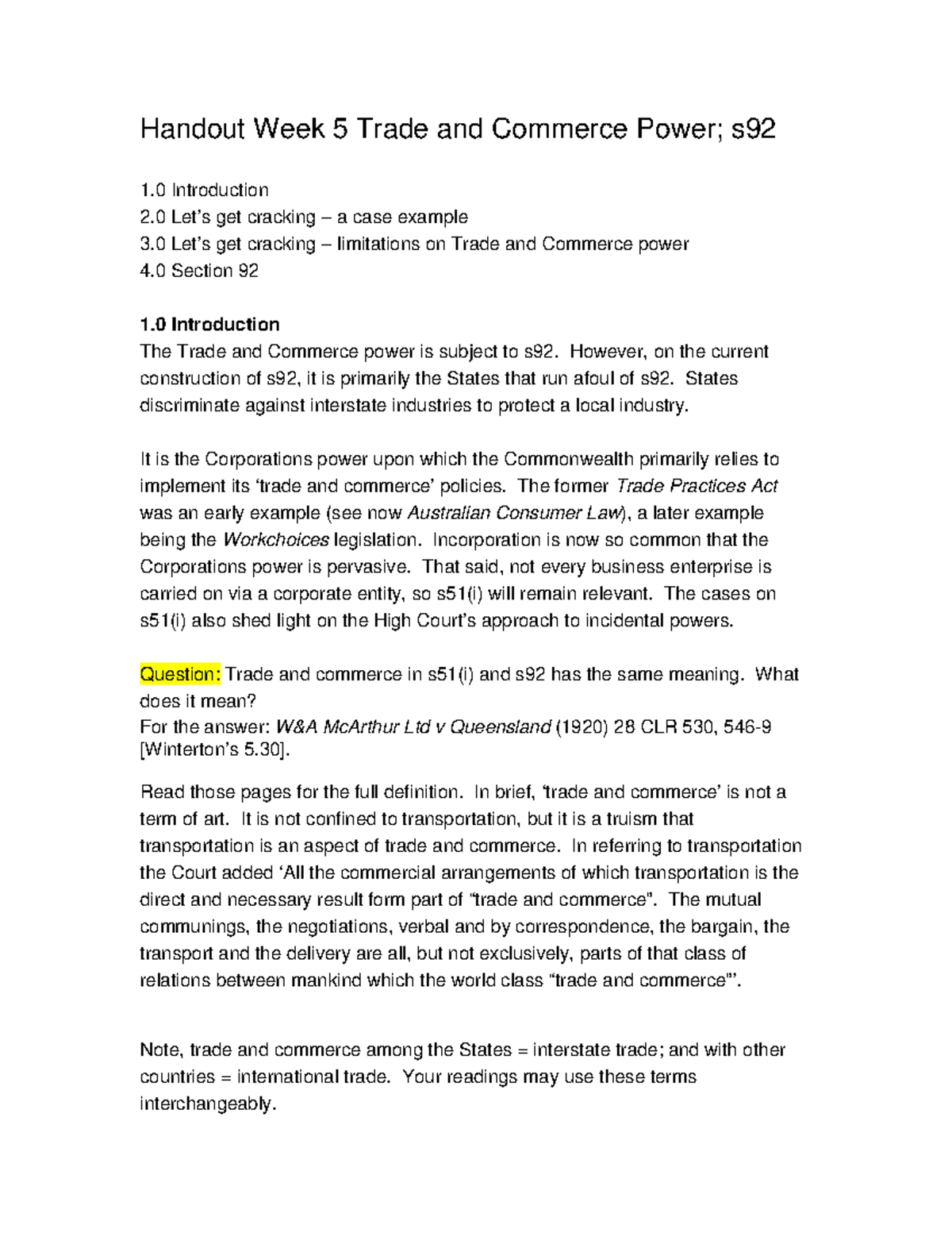 Con 2 Week 5 Lecture Notes: Trade and Commerce Power Overview - Studocu