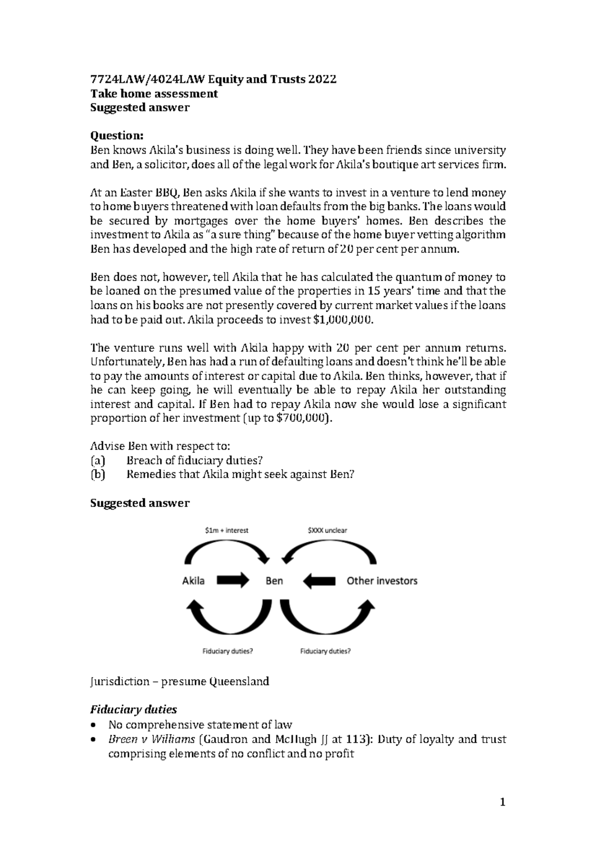 Suggested Answer for 7724LAW/4024LAW Equity and Trusts 2022 Assessment ...