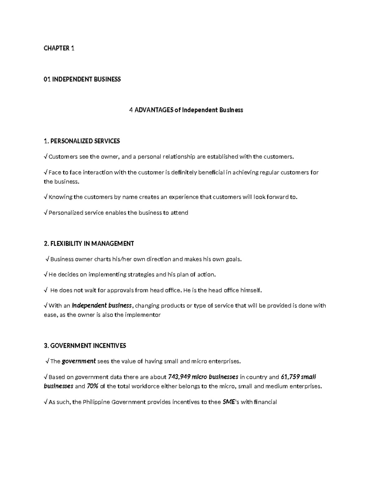 Franchising Reviewer - CHAPTER 1 01 INDEPENDENT BUSINESS 4 ADVANTAGES ...