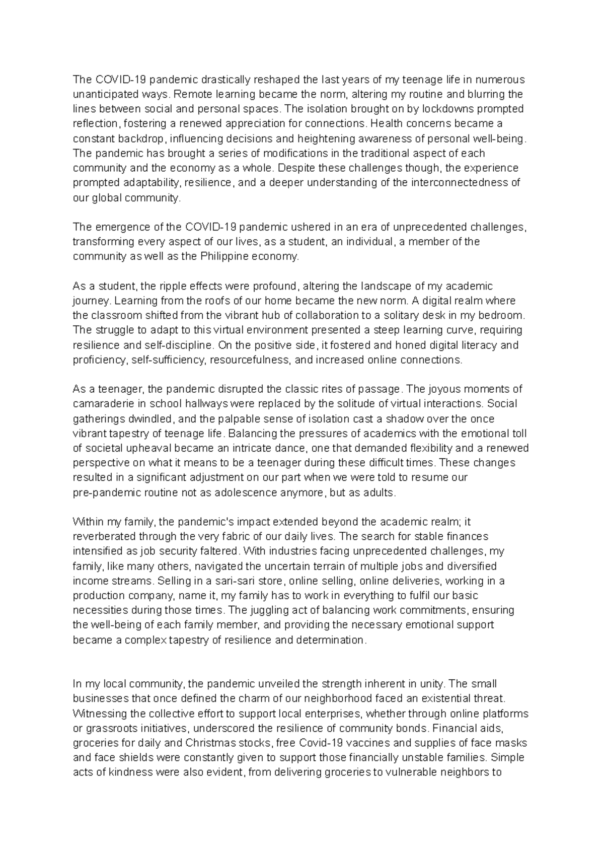 Finmar essay - The COVID-19 pandemic drastically reshaped the last ...